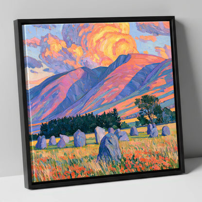 Standing Stones Below Fiery Blencathra lake district fell canvas wall art in black frame