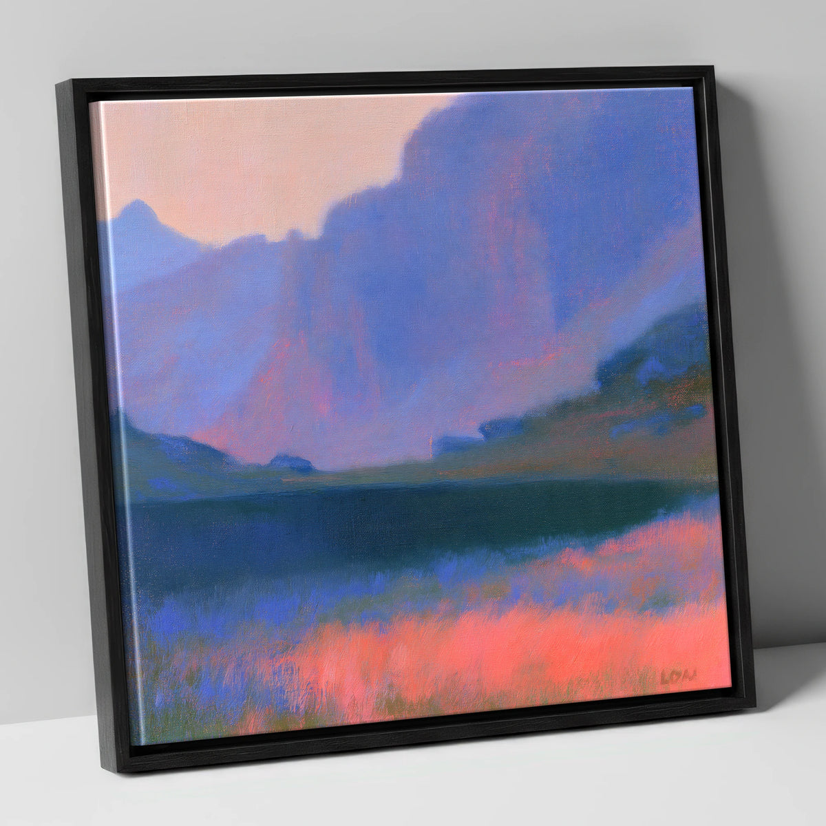Pink Dusk at Stickle Tarn lake district fell canvas wall art in black frame
