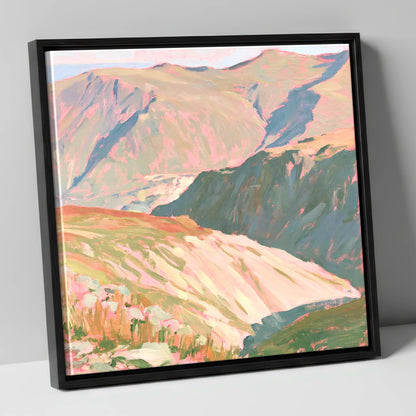 Summit View in Pastel Light lake district fell canvas wall art in black frame