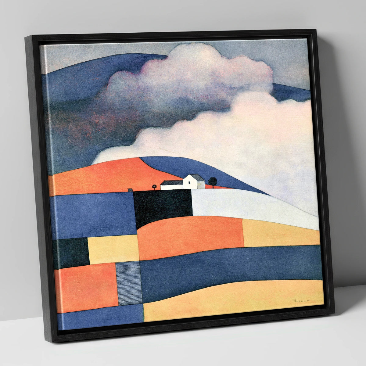 Patchwork Rolling Fells Under Cloud lake district fell canvas wall art in black frame