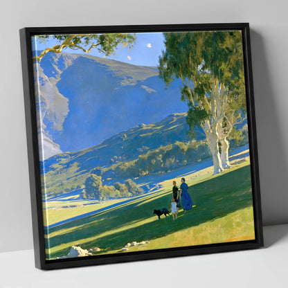Sunlit Dog Walk in Patterdale gifts for dog walkers canvas wall art in black frame