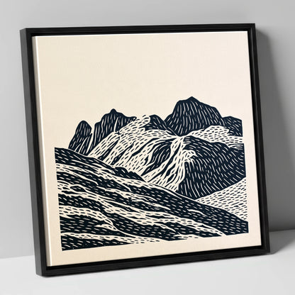 Bold Langdale Pikes Silhouette lake district fell canvas wall art in black frame