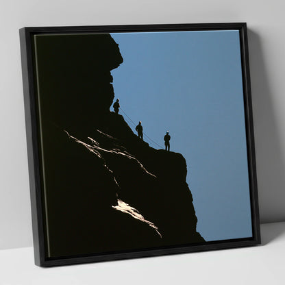 Silhouetted Climbers on a Crag lake district walking canvas wall art in black frame