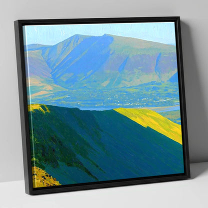 Skiddaw Little Man Sunlit Ridge lake district fell canvas wall art in black frame