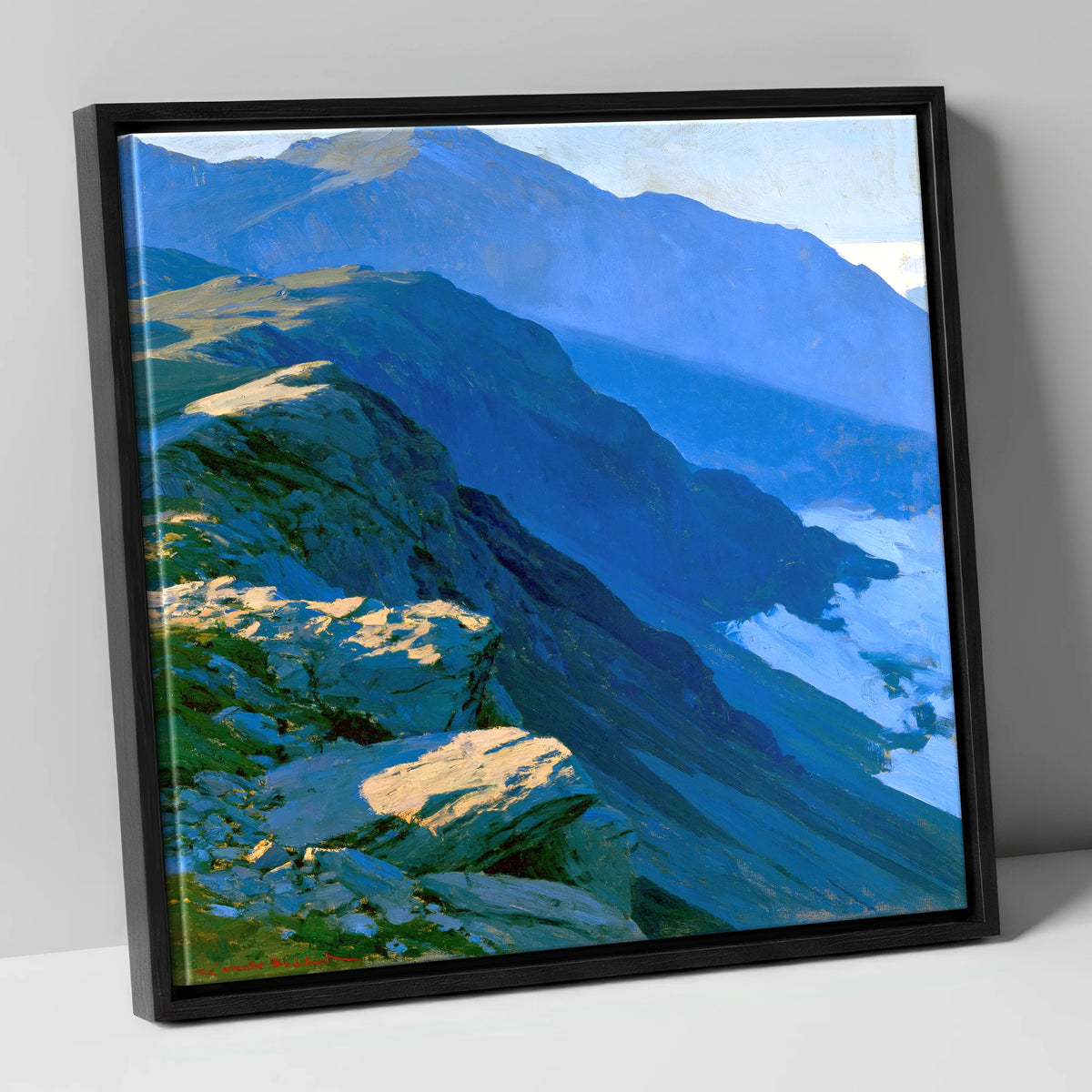 Blue Shadows on Misty Ridge lake district fell canvas wall art in black frame
