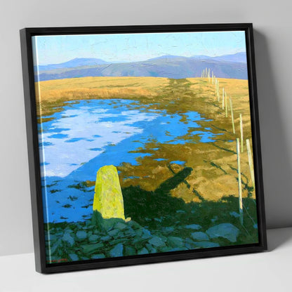 Sunlit Frozen Pool on Ullscarf lake district fell canvas wall art in black frame