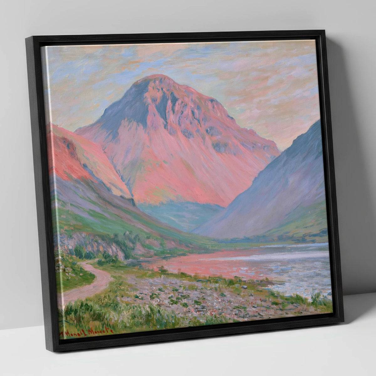 Pink Light Over Great Gable lake district fell canvas wall art in black frame