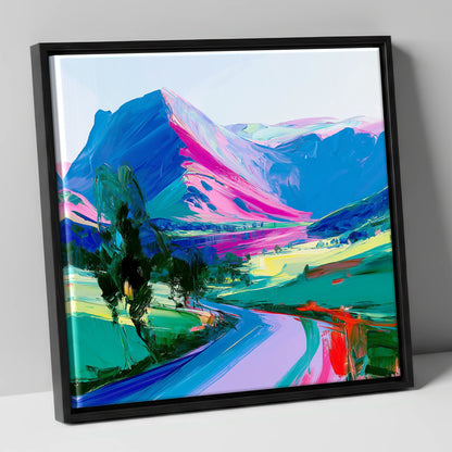 Vivid Magenta Lake District Fells lake district fell canvas wall art in black frame