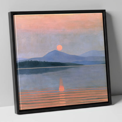 Peach Sunset Over the Water lake district lake canvas wall art in black frame
