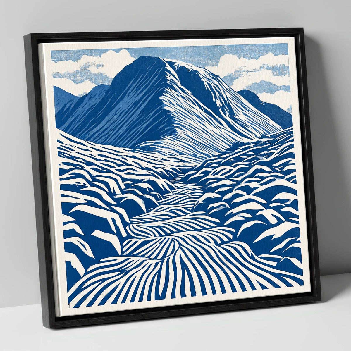 Bold Blue Great Gable lake district fell canvas wall art in black frame