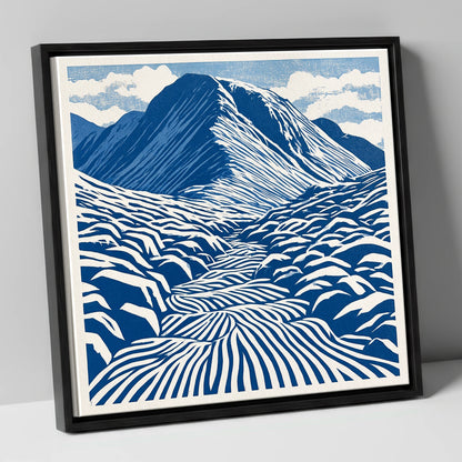 Bold Blue Great Gable lake district fell canvas wall art in black frame