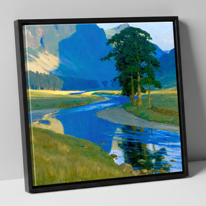 Vivid Winding Valley River lake district waterfall canvas wall art in black frame