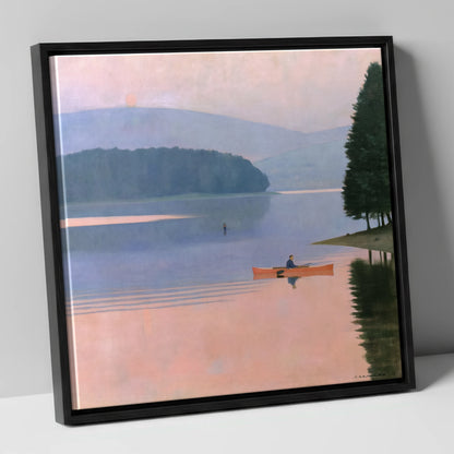 Sunrise Kayak on Pastel Waters lake district walking canvas wall art in black frame