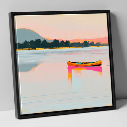 Bright Wooden Canoe on Windermere lake district lake canvas wall art in black frame