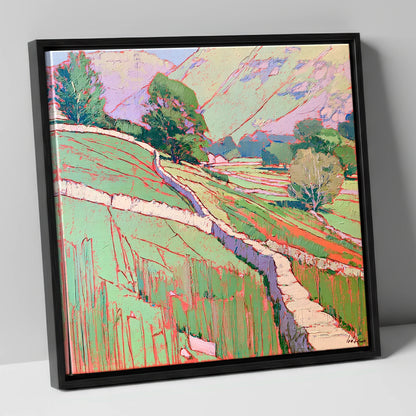 Vivid Drystone Wall Through Valley lake district valley canvas wall art in black frame