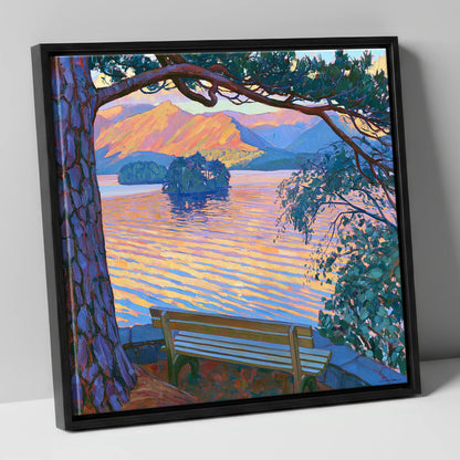 Vibrant Derwentwater From Friar's Crag lake district village canvas wall art in black frame