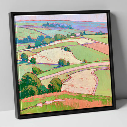 Pastel Fields in a Lakeland Dale lake district valley canvas wall art in black frame