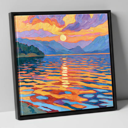 Vibrant Sunset Over Lake Water lake district lake canvas wall art in black frame