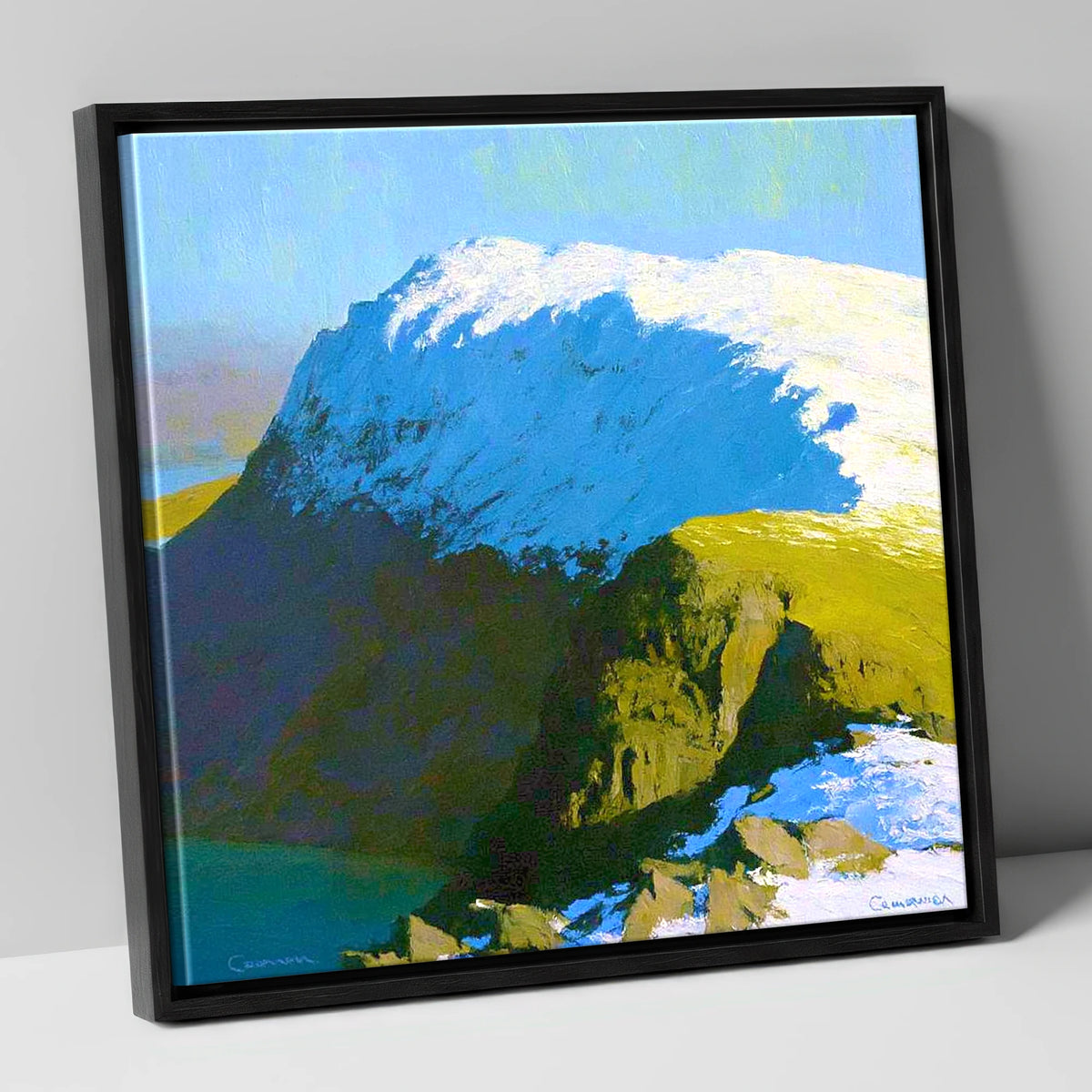 Snowy Ridge on Grey Friar lake district fell canvas wall art in black frame
