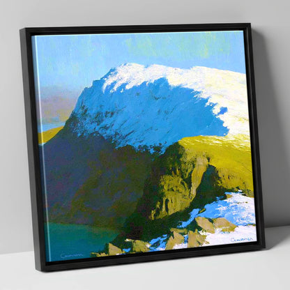 Snowy Ridge on Grey Friar lake district fell canvas wall art in black frame