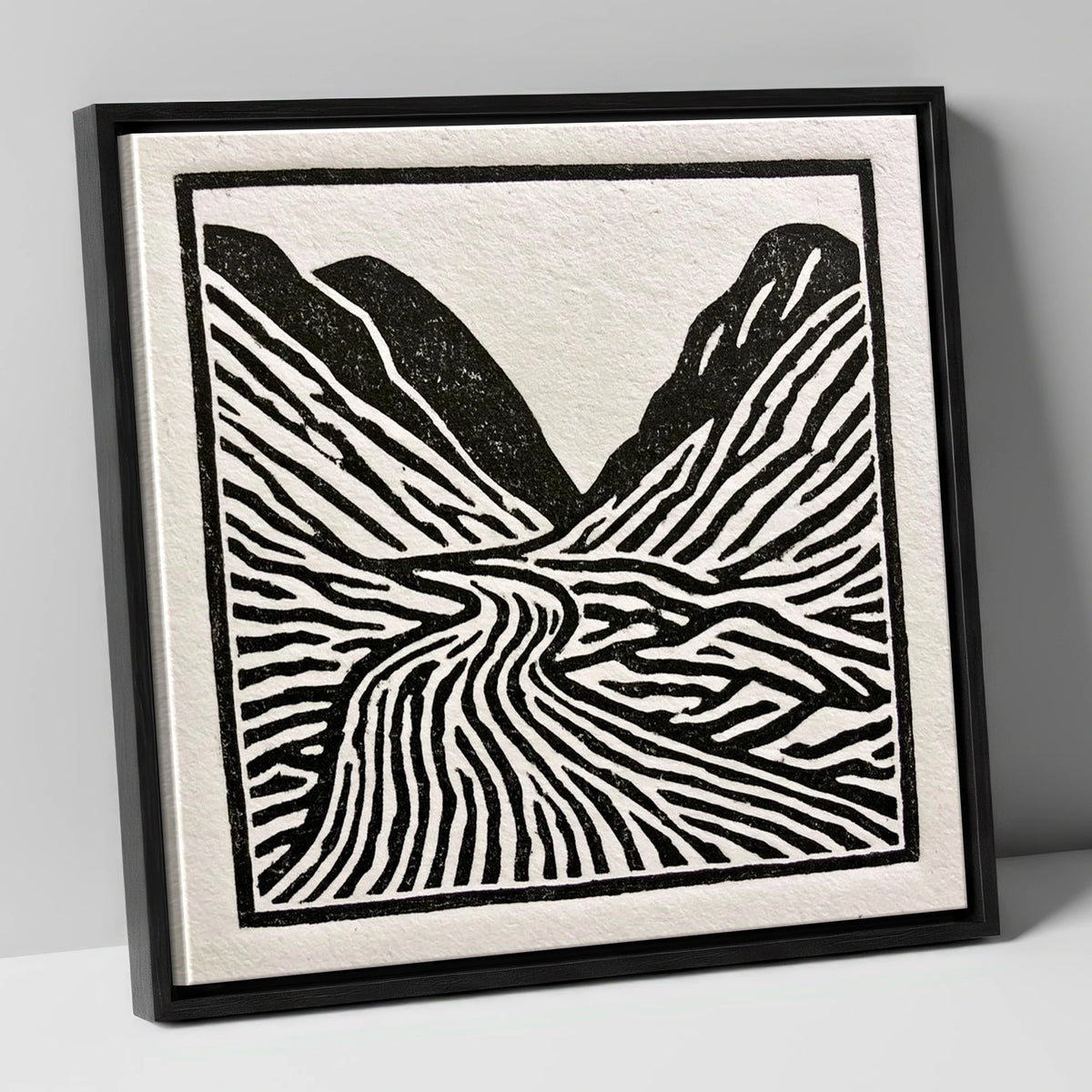 Monochrome Honister Pass Valley lake district valley canvas wall art in black frame