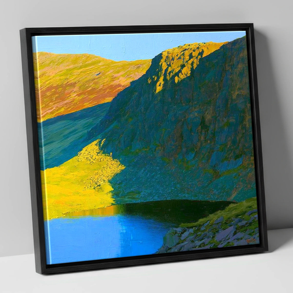 Vibrant Esk Pike and Tarn lake district fell canvas wall art in black frame