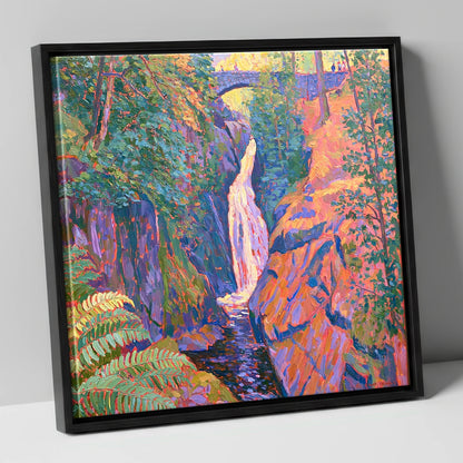 Vibrant Aira Force Waterfall lake district waterfall canvas wall art in black frame