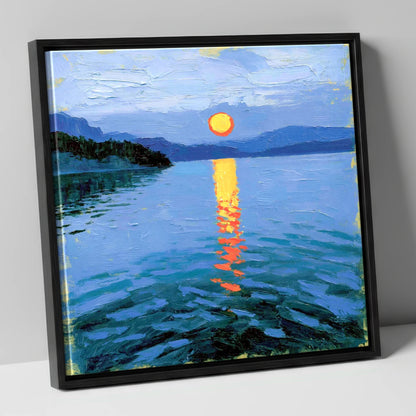 Fiery Sunset Over the Lake lake district lake canvas wall art in black frame