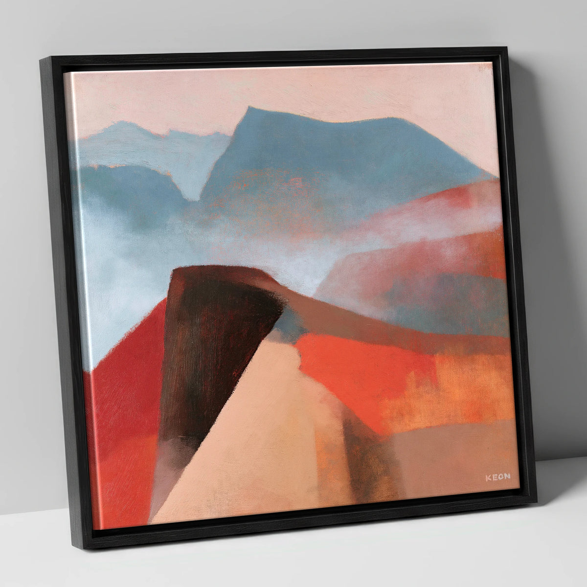Terracotta Misty Mountain Ridge lake district fell canvas wall art in black frame