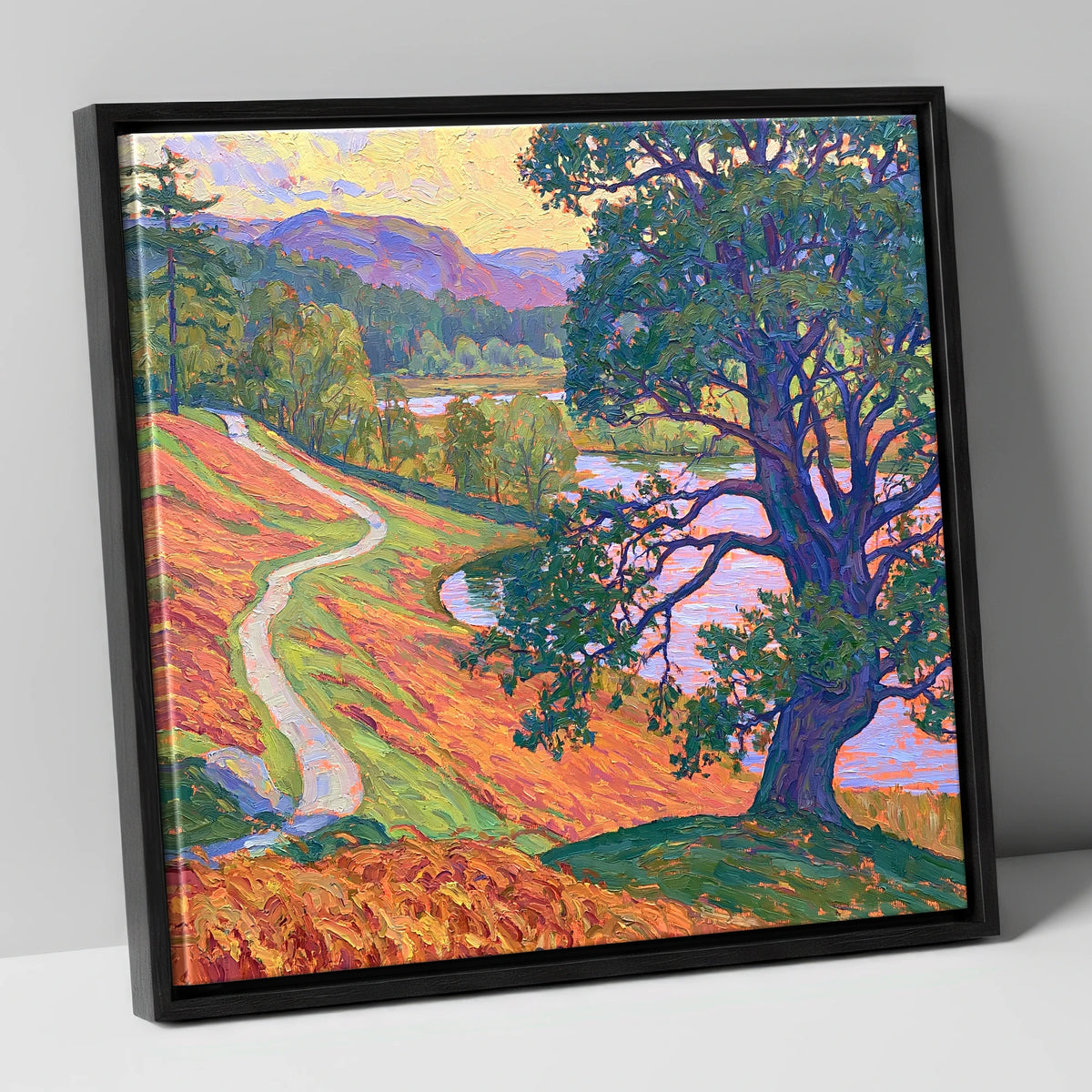 Vibrant Path at Tarn Hows lake district lake canvas wall art in black frame