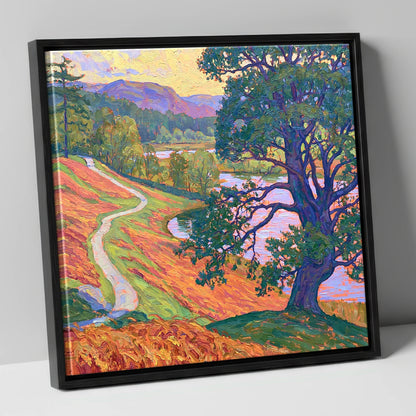 Vibrant Path at Tarn Hows lake district lake canvas wall art in black frame