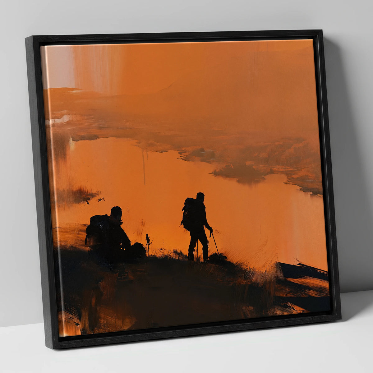 Catbells Walkers in Amber Light lake district fell canvas wall art in black frame