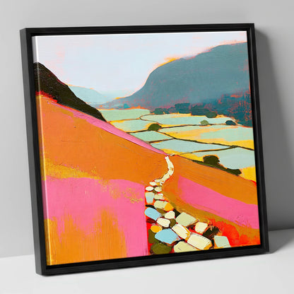 Colourful Fell Path to Patterdale lake district village canvas wall art in black frame