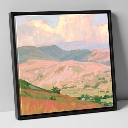 Pastel Light on Rolling Fells lake district fell canvas wall art in black frame