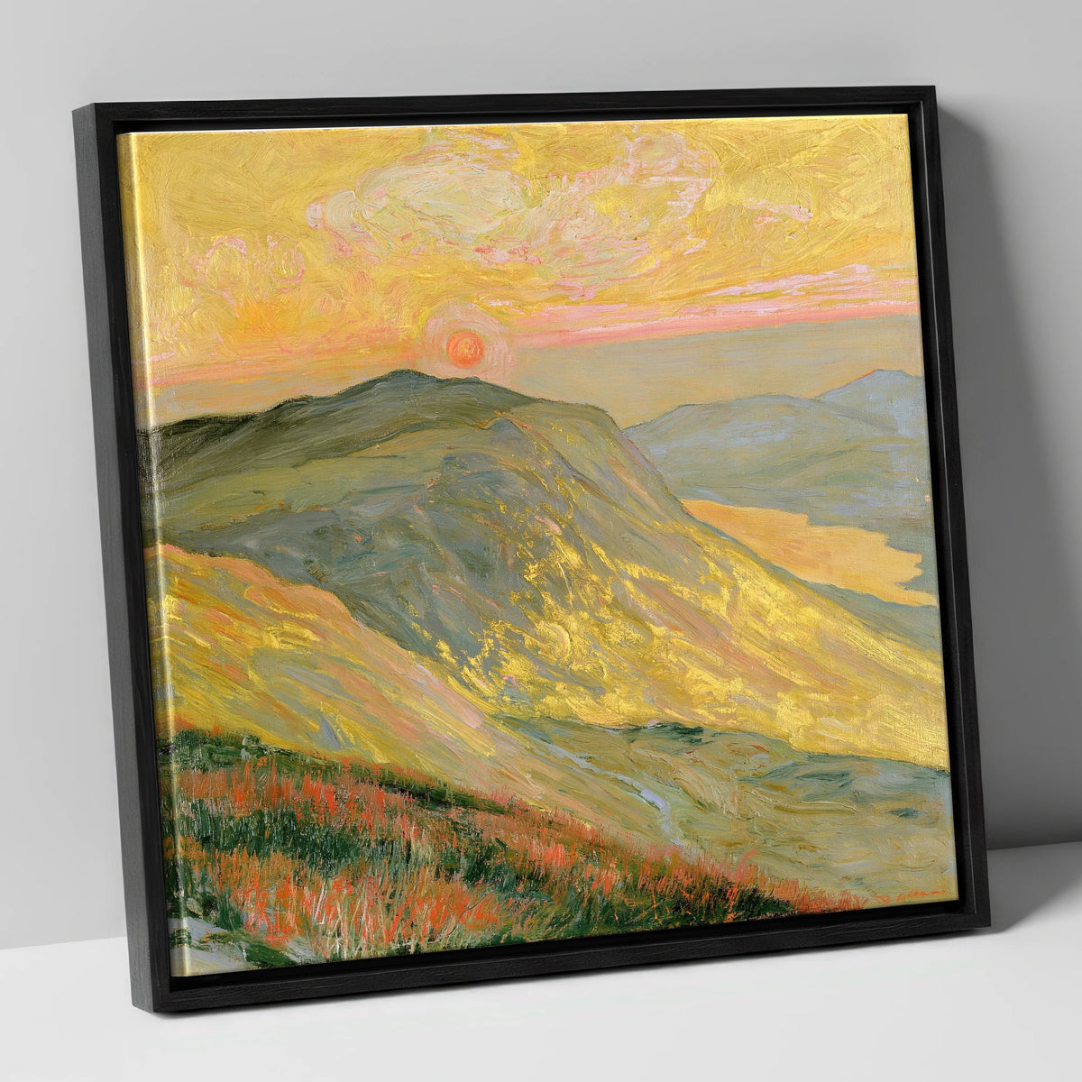Golden Sunset From the Summit lake district fell canvas wall art in black frame