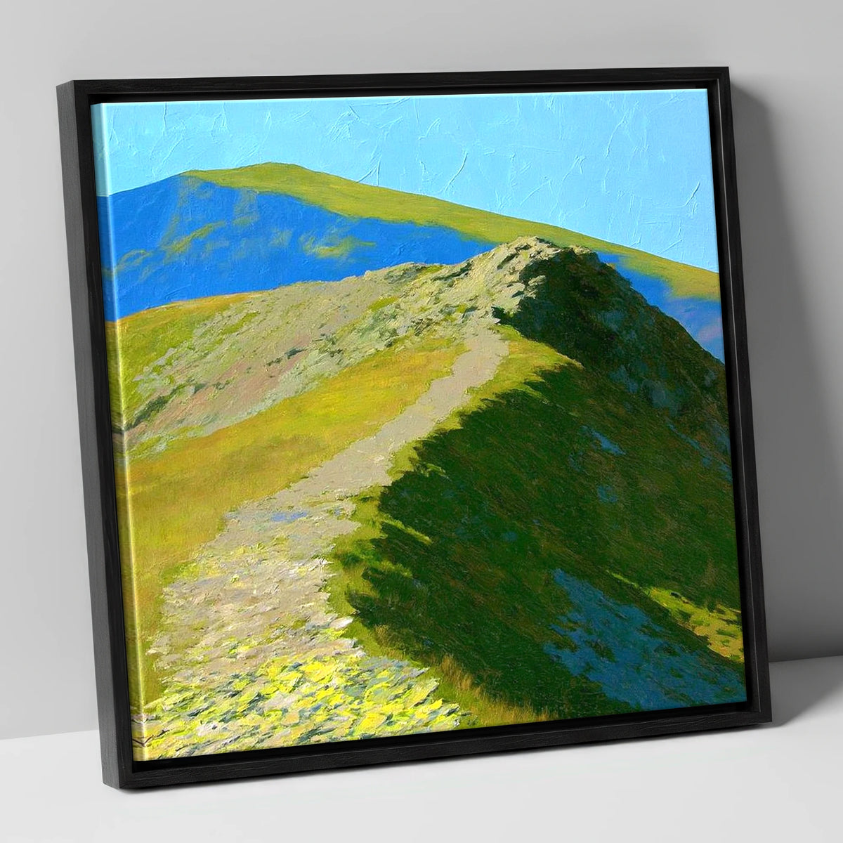 Sunlit Ridge on Place Fell lake district fell canvas wall art in black frame