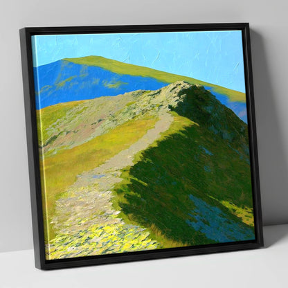 Sunlit Ridge on Place Fell lake district fell canvas wall art in black frame