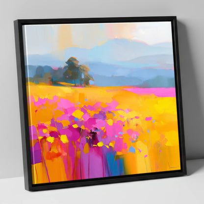 Vibrant Upland Hay Meadow lake district wildflower canvas wall art in black frame
