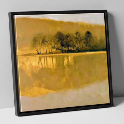Dark Trees on Golden Lake lake district lake canvas wall art in black frame
