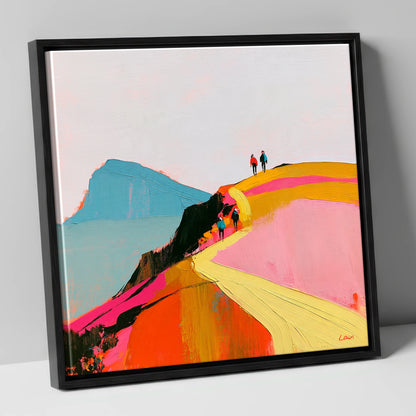 Walkers on a Vibrant Ridge lake district walking canvas wall art in black frame
