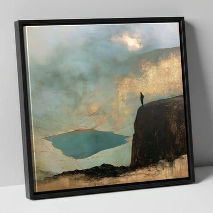 Helvellyn Walker in Golden Light lake district fell canvas wall art in black frame