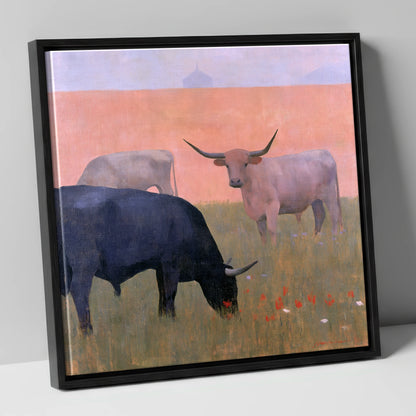 Highland Cattle in Pastel Light lake district wildlife canvas wall art in black frame