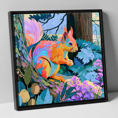 Vibrant Woodland Red Squirrel lake district wildlife canvas wall art in black frame