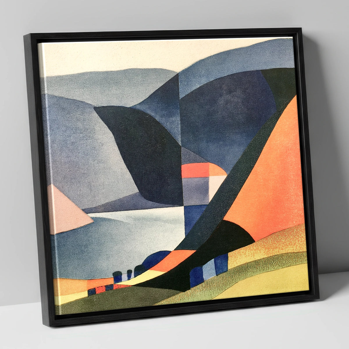 Geometric Lake District Fells lake district lake canvas wall art in black frame