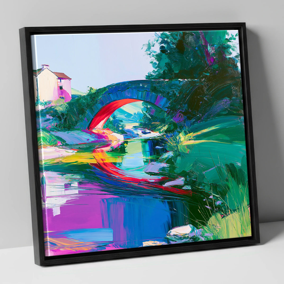 Vivid Stone Bridge Over Beck lake district waterfall canvas wall art in black frame
