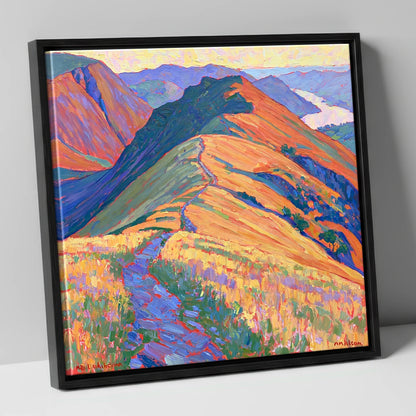 Vibrant Path on Beda Fell lake district village canvas wall art in black frame