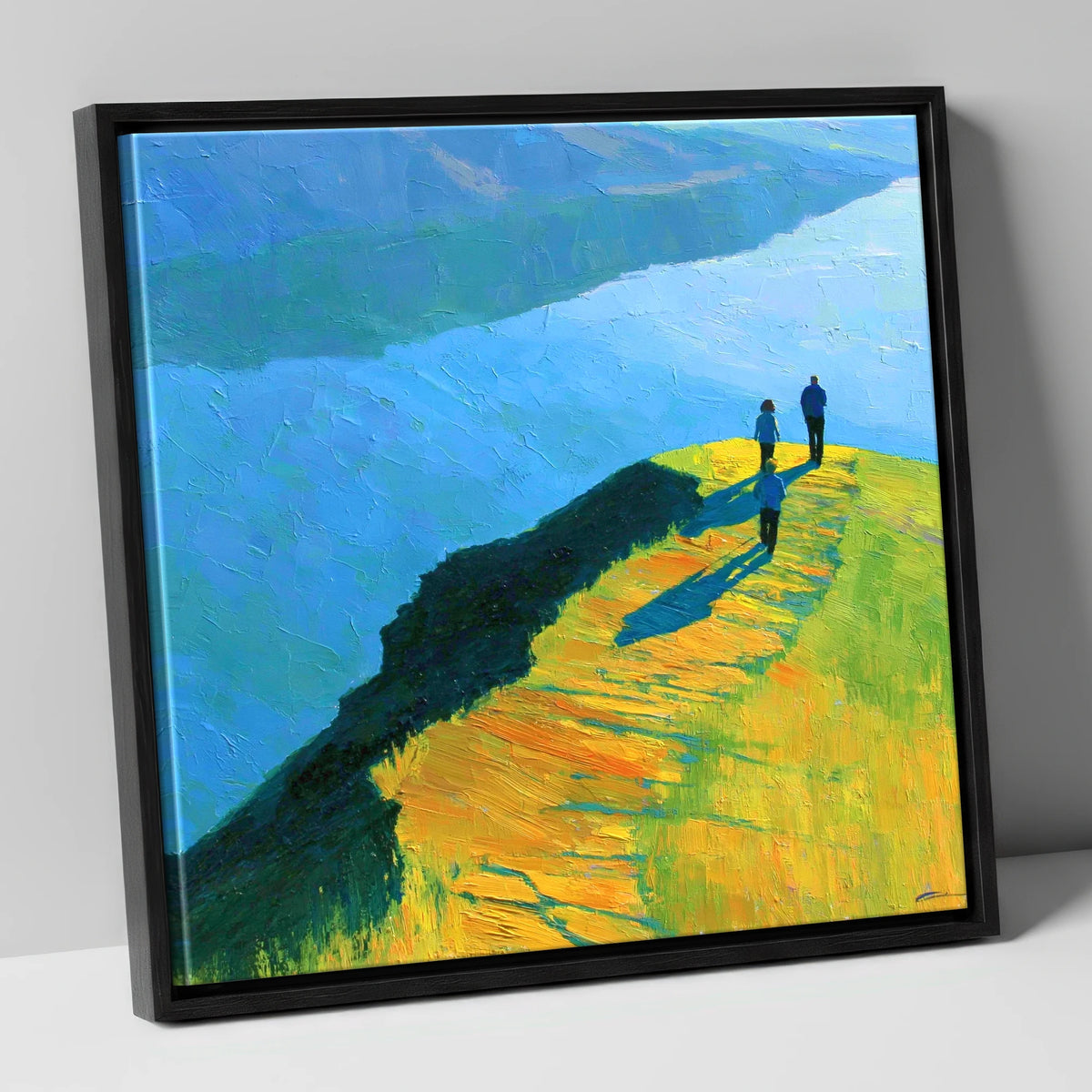Radiant Ridge Walk Overlooking Blue Lake lake district fell canvas wall art in black frame