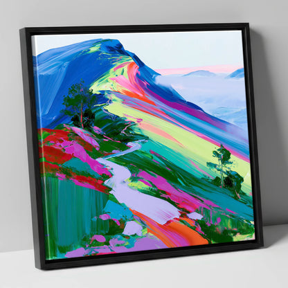 Colourful Mountain Ridge Path lake district fell canvas wall art in black frame