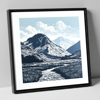 Scafell Pike in Deep Navy lake district fell canvas wall art in black frame