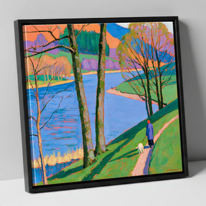 Vivid Lakeside Walk at Grasmere gifts for dog walkers canvas wall art in black frame
